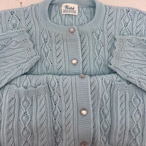 Vtg women's Sweater Sz Large Blue Orlon Acrylic Cable‎ Knit Wintuk Cardigan